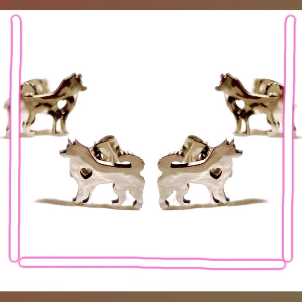 Chrome Silver Dog Stud Earrings/ (OS) NEW!!